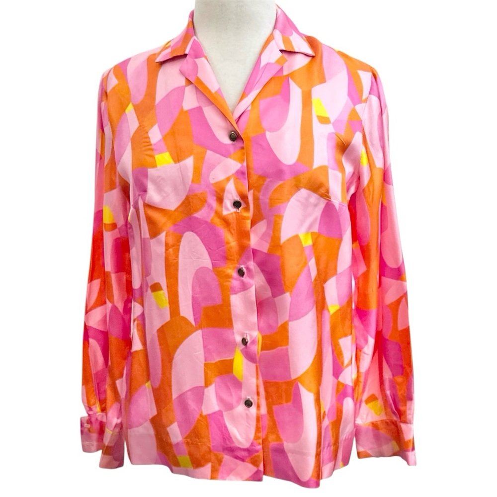 Alex Colman 60s Vintage Psychedelic Print Womens Button Down Blouse Top Shirt